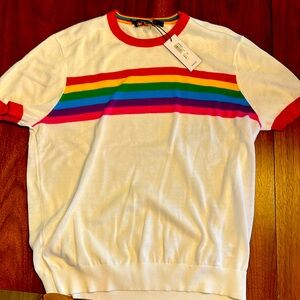 Great for Pride Month! White knit shirt with rainbow.